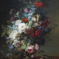 Vase de fleurs sur une table de pierre avec nid un verdier (Spaendonck)