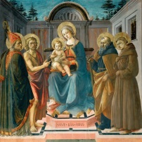 Madonna and Child with SS. Zenobius(?), John the Baptist, Anthony Abbott and Francis of Assisi. c.1455-57, by Francesco di STEFANO dit Pesellino
